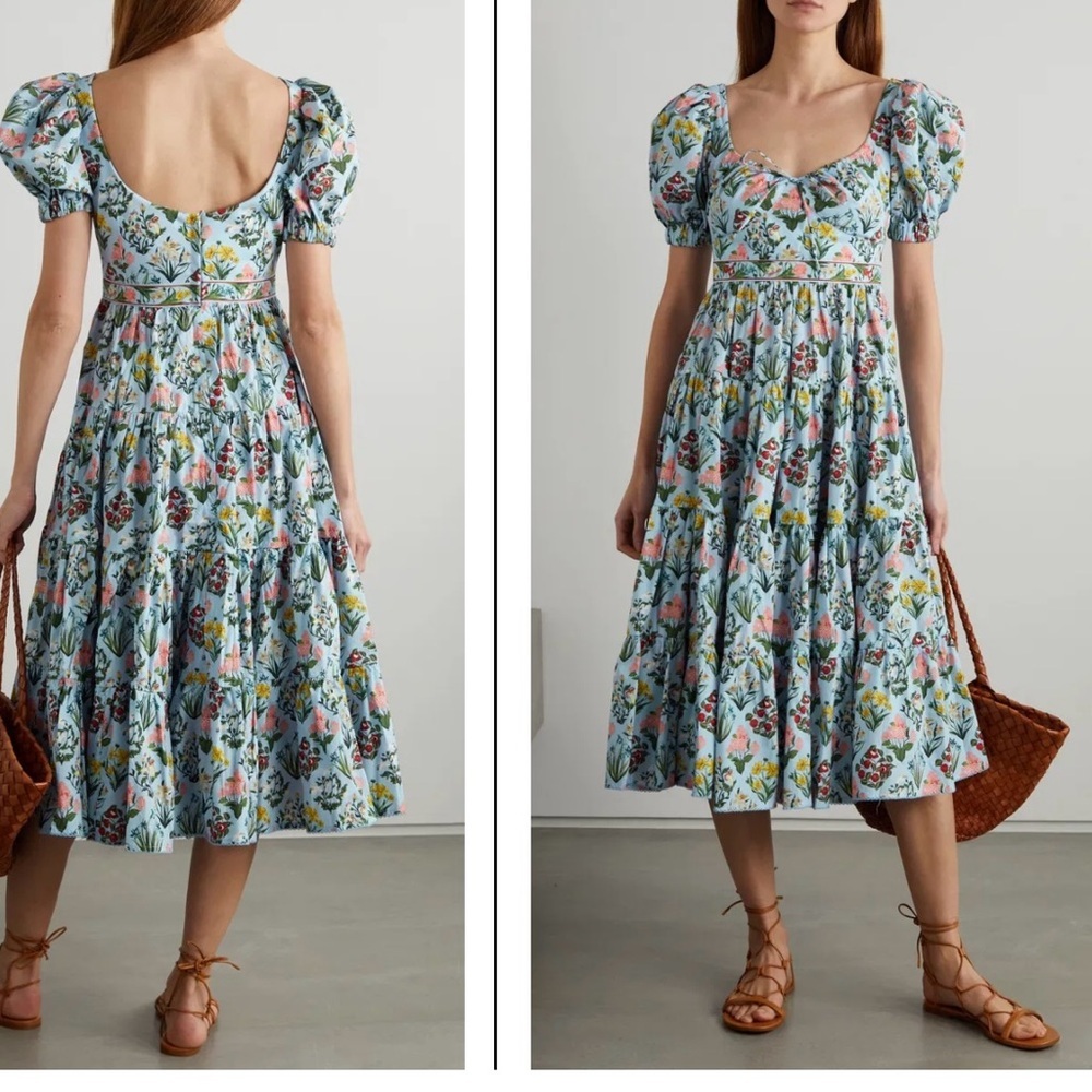 NWOT Agua Bendita Palmera Magdalena Day Midi Dress Floral Dia small reg $1195 - Picture 4 of 9